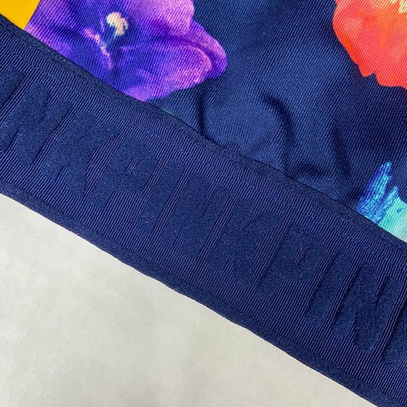PINK Victoria's Secret Navy Floral Racerback Sports Bra with Yellow Accents - Picture 4 of 7